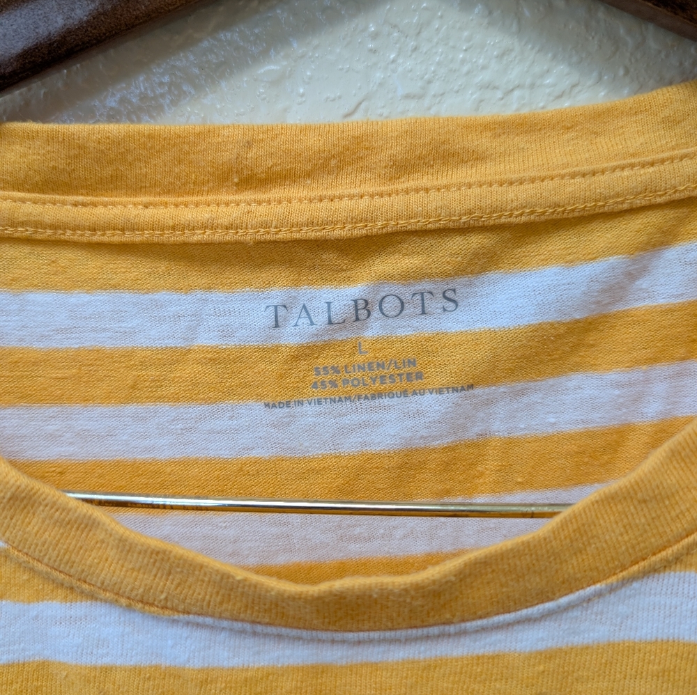 Talbots linen blend yellow striped sleeveless tank top. Size Large - Picture 3 of 4